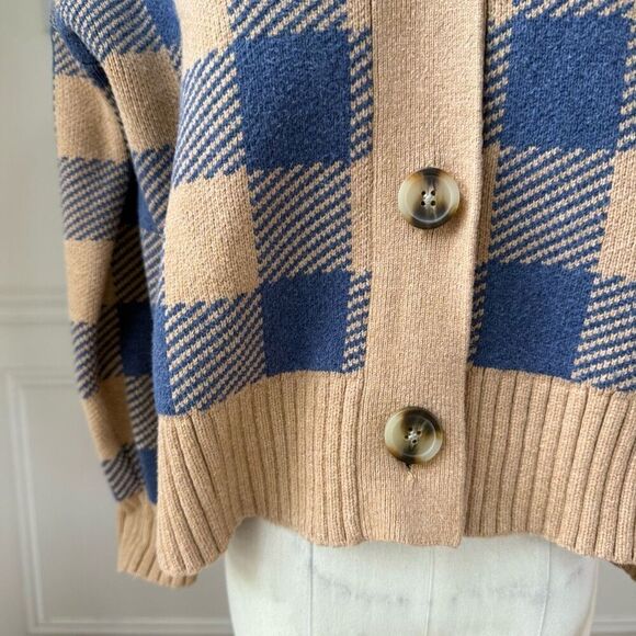 NWOT Madewell Bayberry Cardigan Sweater in Buffalo Check Beige Blue $110 XS - Picture 4 of 10